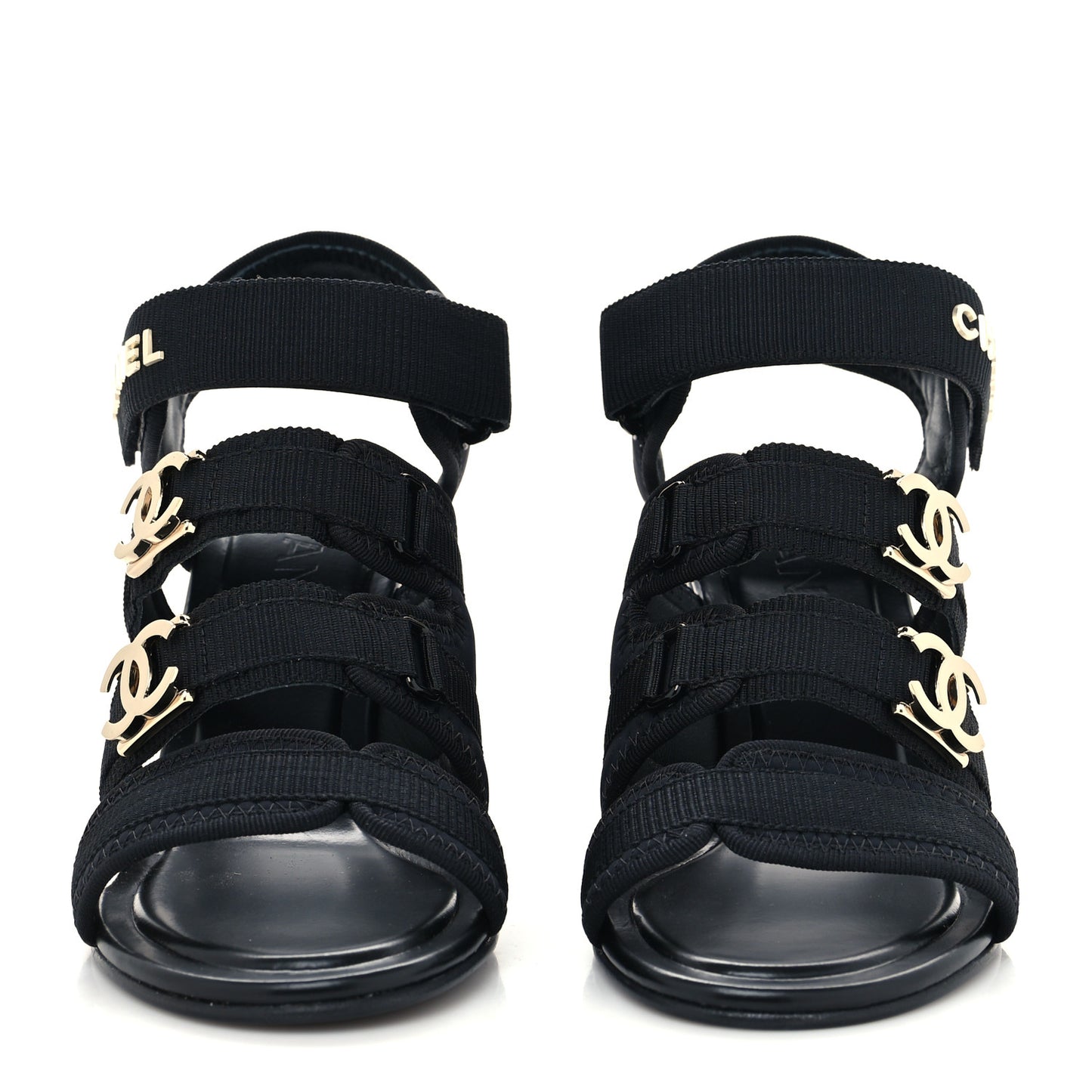 Fabric Metal CC Logo Sandals 37.5 Black
