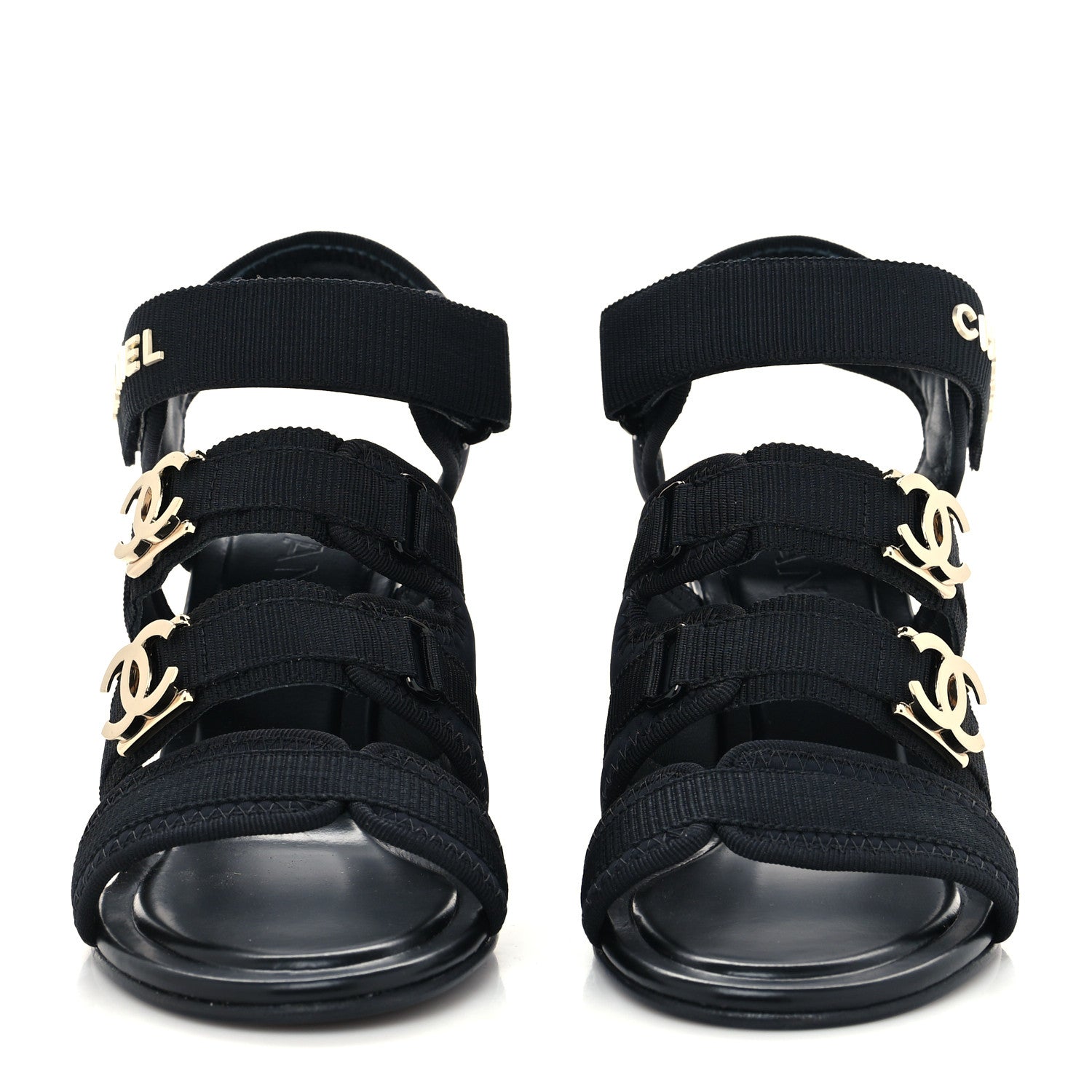 Chanel Fabric Metal CC Logo Sandals 37.5 Black 2 of 8