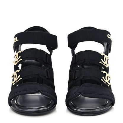 Chanel Fabric Metal CC Logo Sandals 37.5 Black 2 of 8