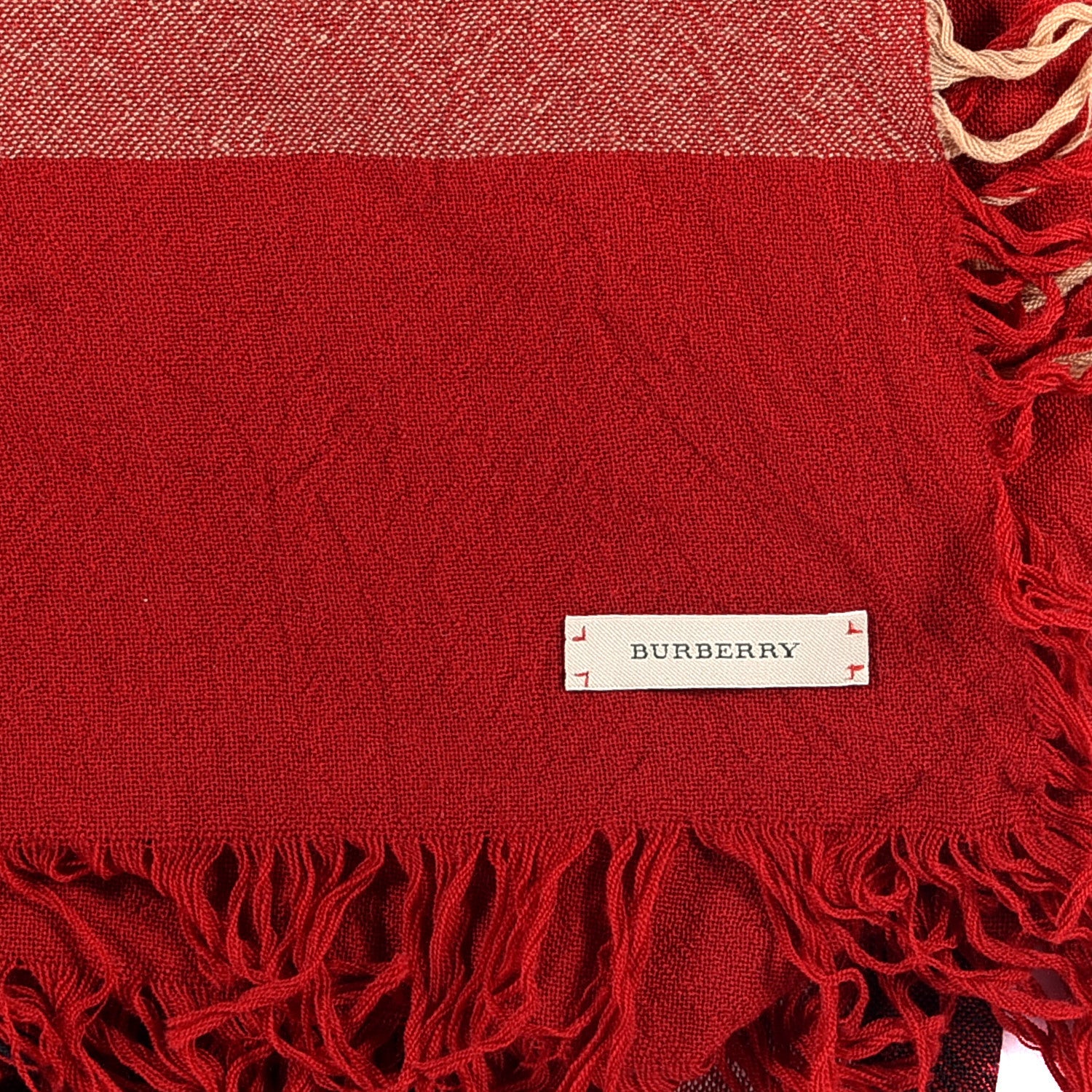 Burberry Merino Wool Check Square Scarf Red 3 of 6