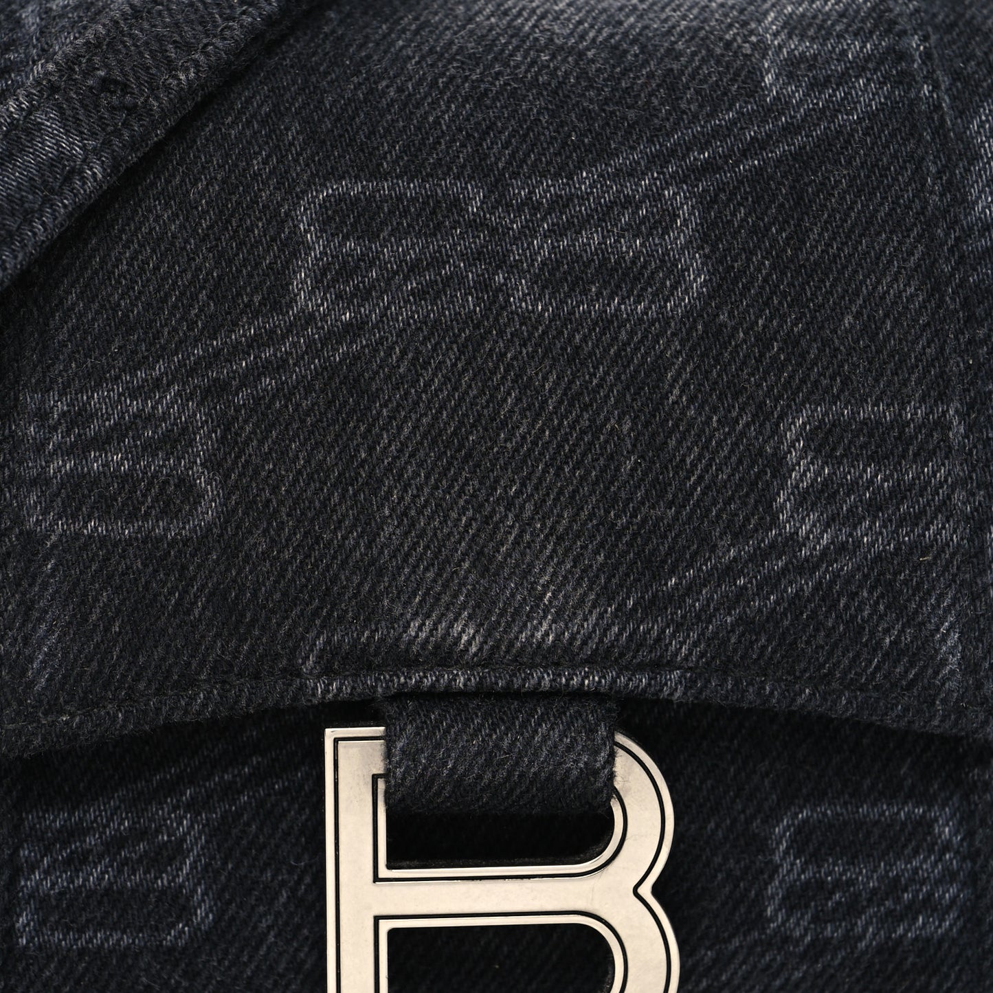 Washed Denim BB Monogram Hourglass Top Handle Bag XS Black