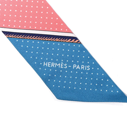 Hermes Silk Les Voitures A Transformation Twilly Orange Cobalt Vermillon 4 of 4