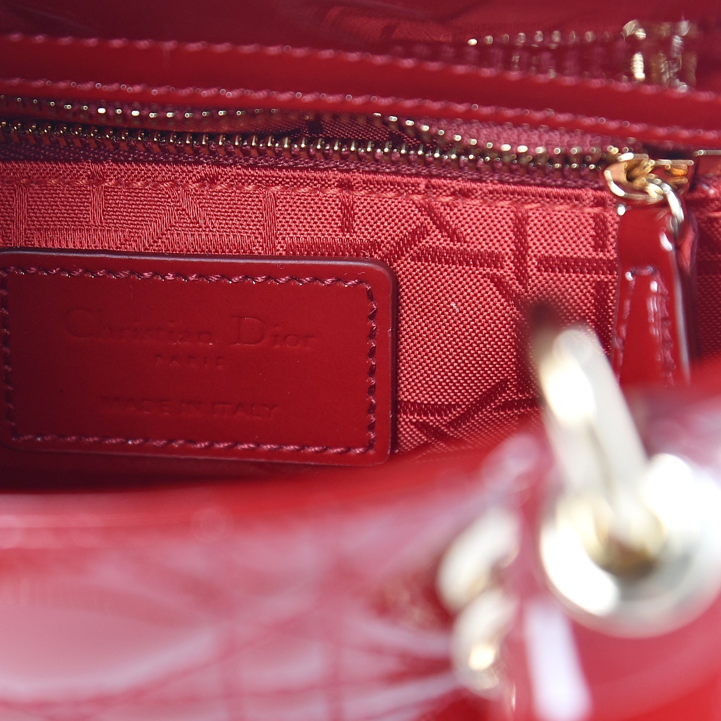 Patent Cannage Mini Lady Dior Red