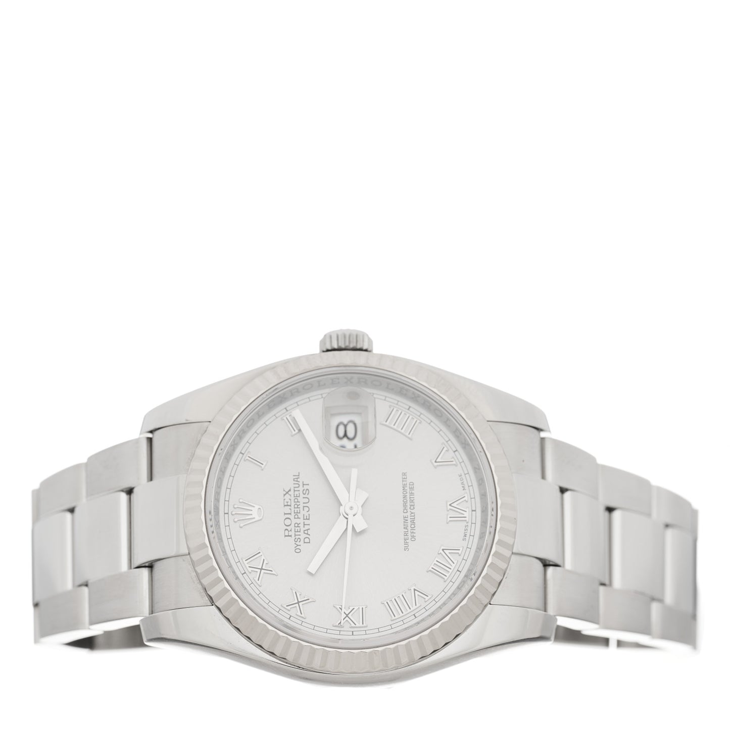 Stainless Steel 18K White Gold 36mm Oyster Perpetual Datejust Watch Silver Roman 116234