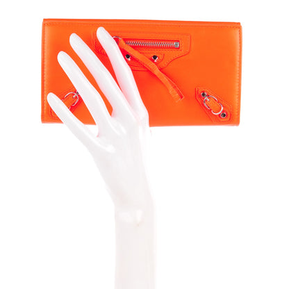 Balenciaga Calfskin Papier Platre Continental Wallet Orange Neon 2 of 8