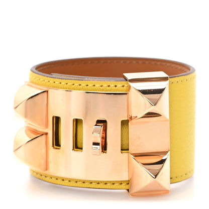 Hermes Chevre Chamkila Collier de Chien CDC Bracelet T2 Jaune De Naples 3 of 5