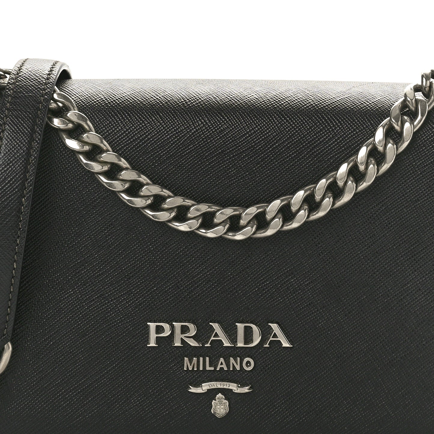 Saffiano Tessuto Nylon Chain Shoulder Bag Black