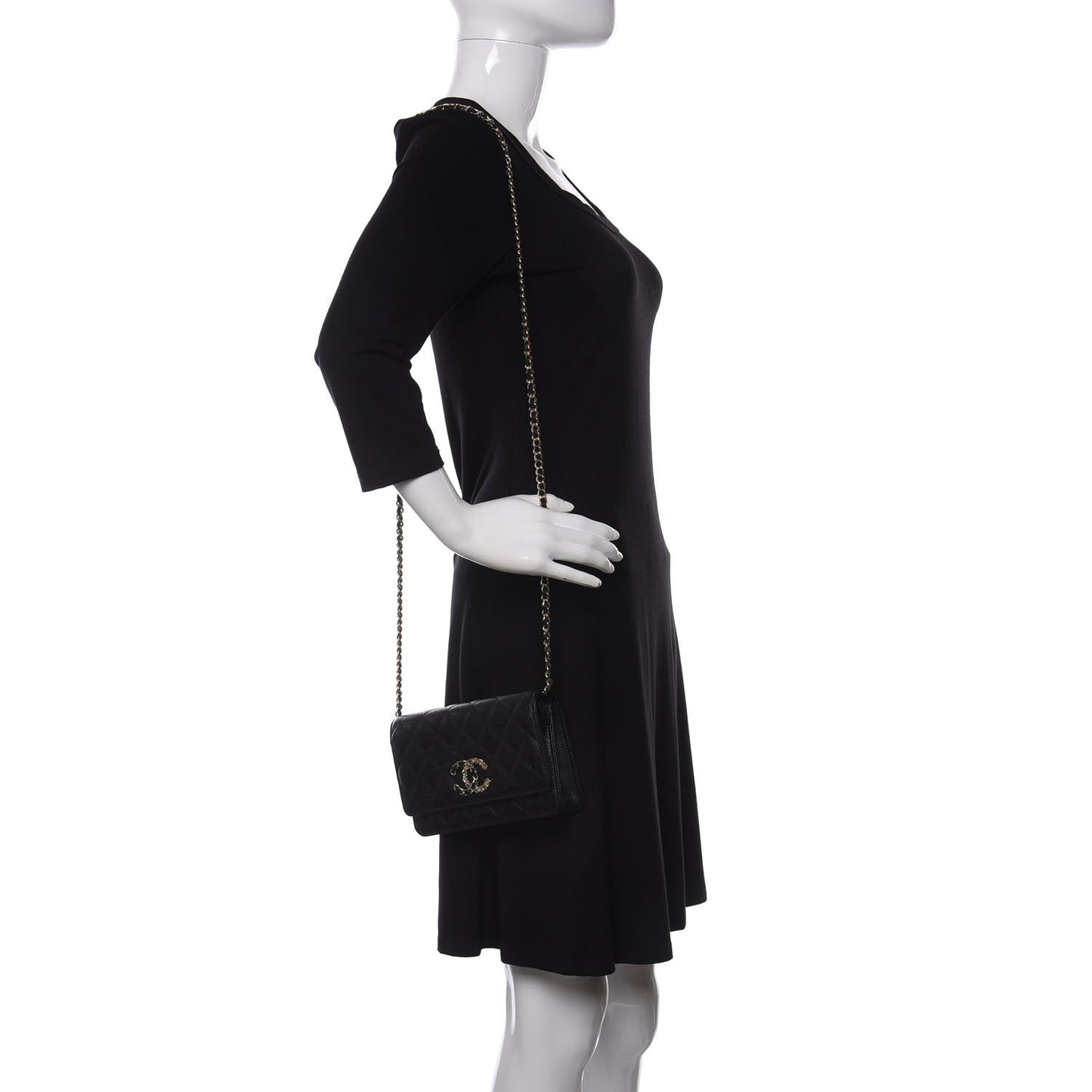 Caviar Quilted French New Wave Chain CC Wallet On Chain WOC Black