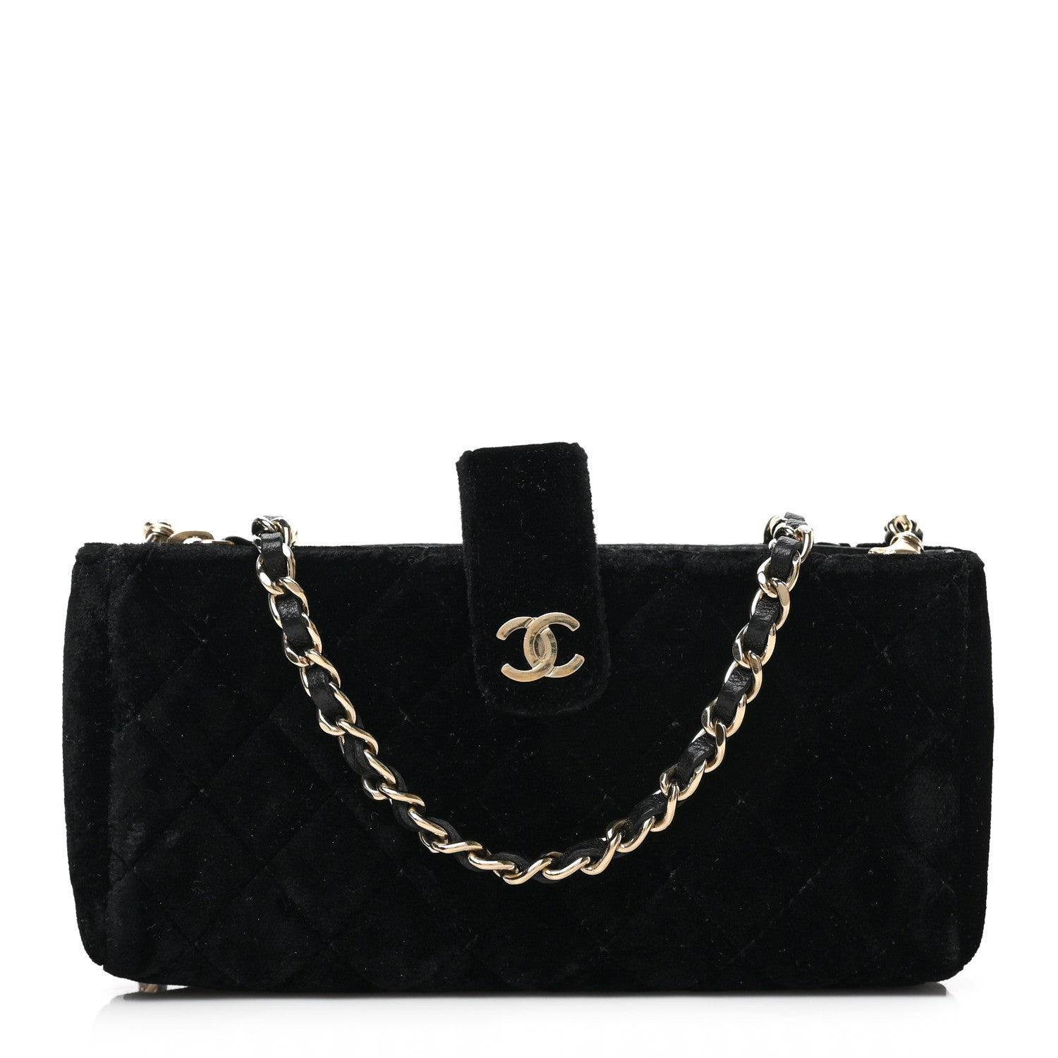 Chanel Velvet Quilted Small Clutch With Chain Black 1 of 11