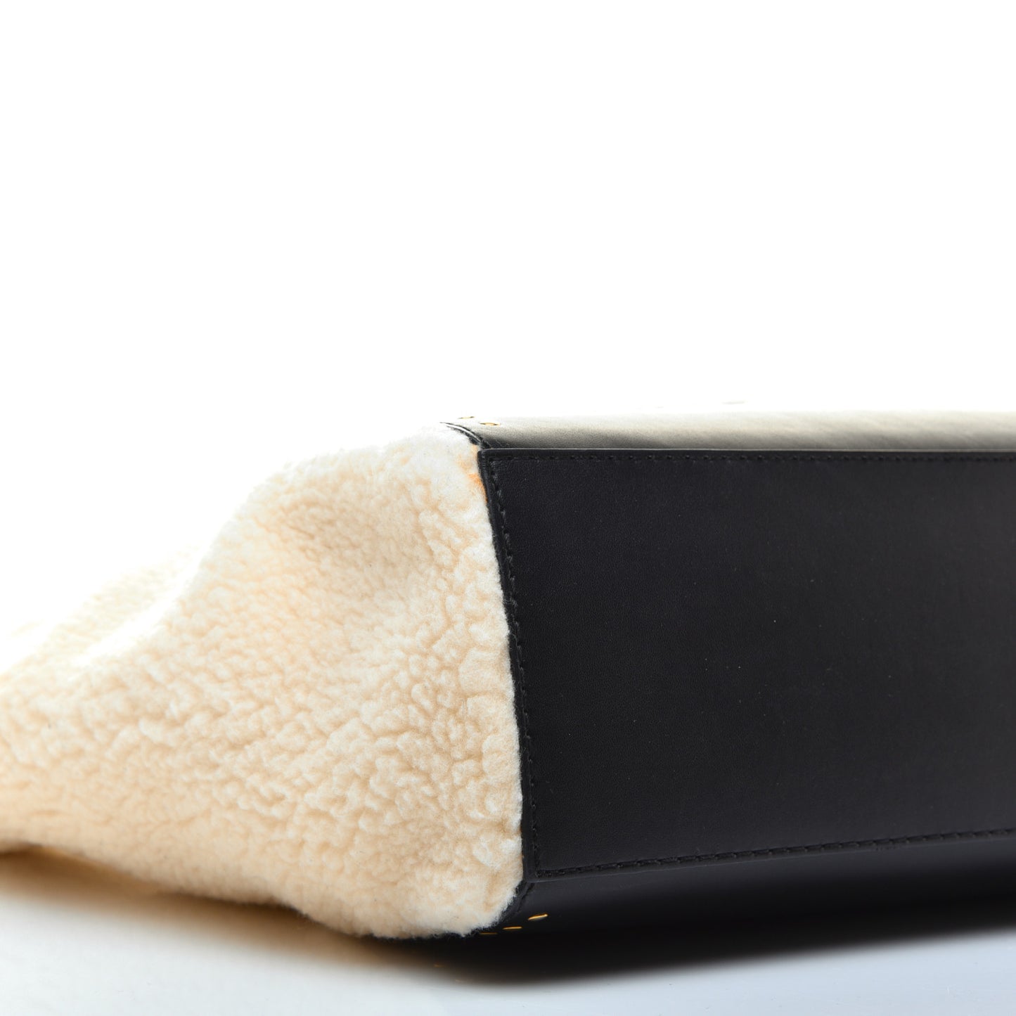 Eco Alter Nappa Shearling Popper Bucket Bag Black White