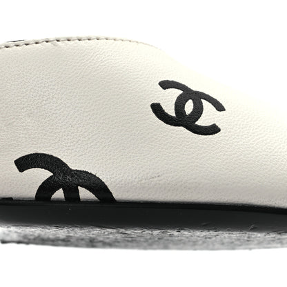 Chanel Printed Lambskin CC Sandals 37 White Black 12 of 15