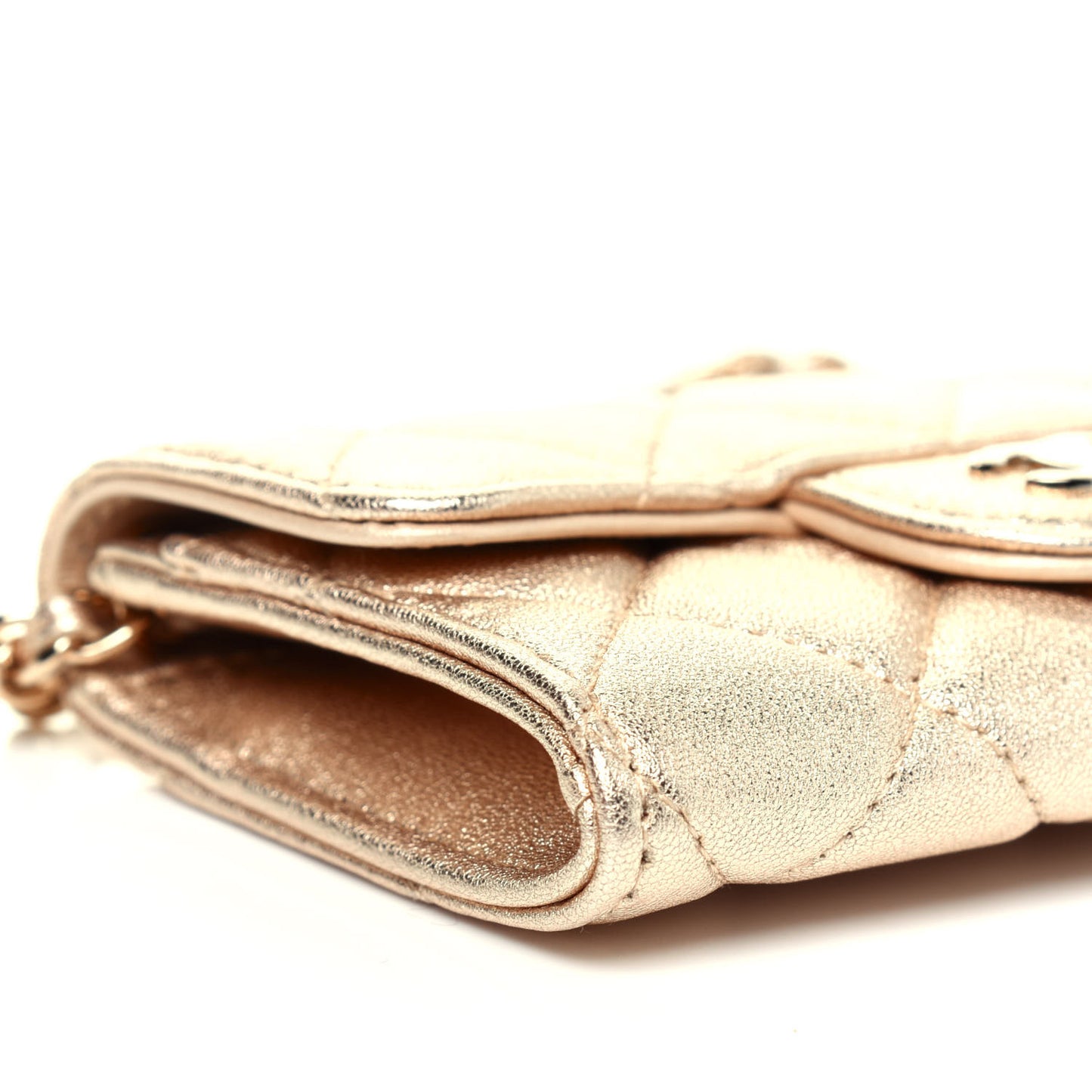 Metallic Lambskin Quilted Flap Chain Waist Bag Gold