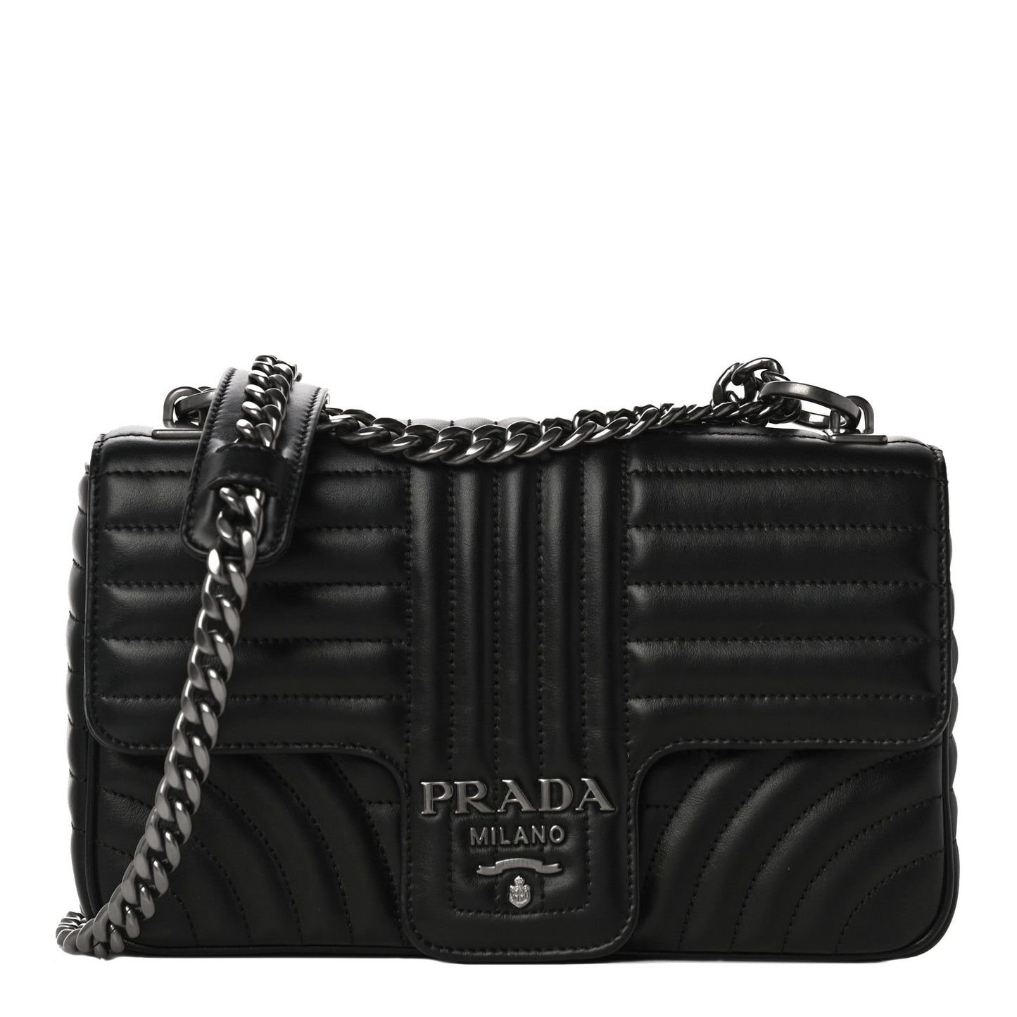 Soft Calfskin Impunture Diagramme Medium Chain Flap Shoulder Bag Black
