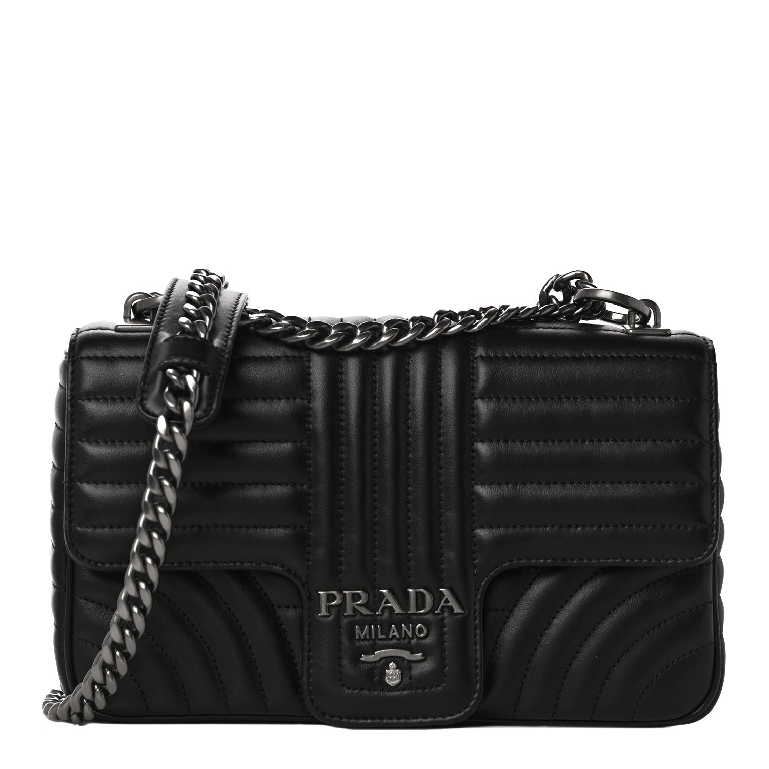 Prada Soft Calfskin Impunture Diagramme Medium Chain Flap Shoulder Bag Black 1 of 9