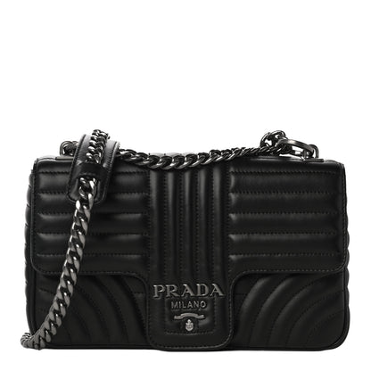 Prada Soft Calfskin Impunture Diagramme Medium Chain Flap Shoulder Bag Black 1 of 9