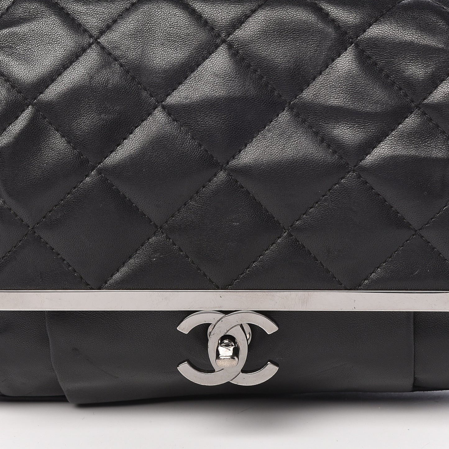 Calfskin Quilted Frame Flap Black