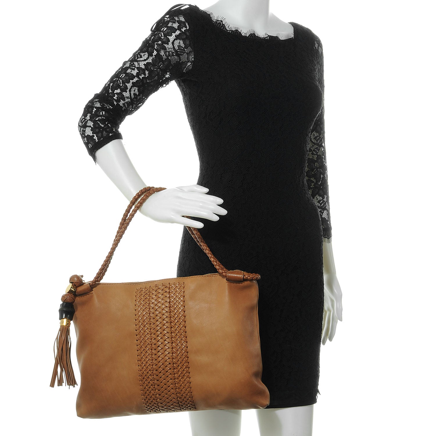 Gucci Leather Woven Handmade Medium Shoulder Bag Light Brown 2 of 8