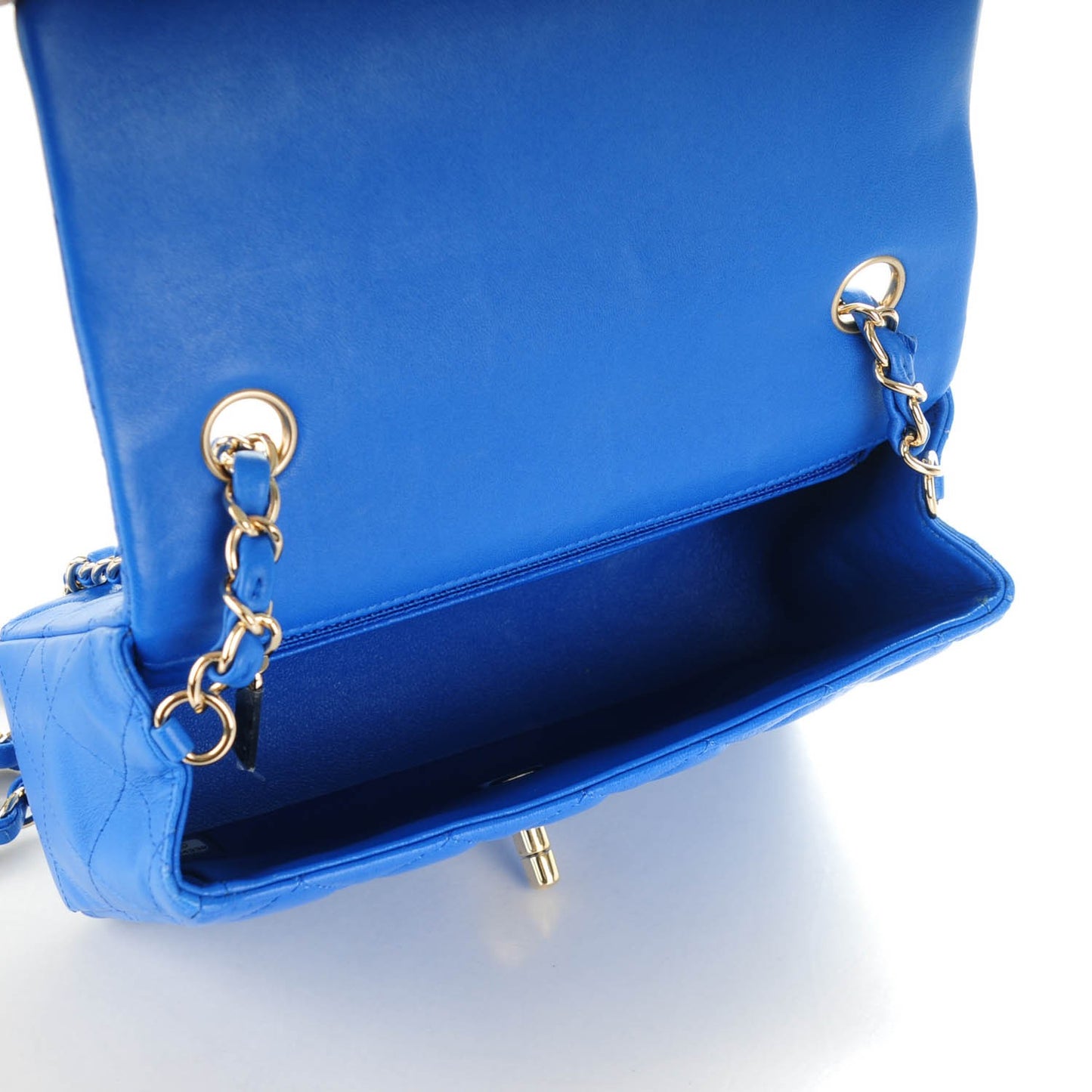 Lambskin Quilted Mini Rectangular Flap Blue