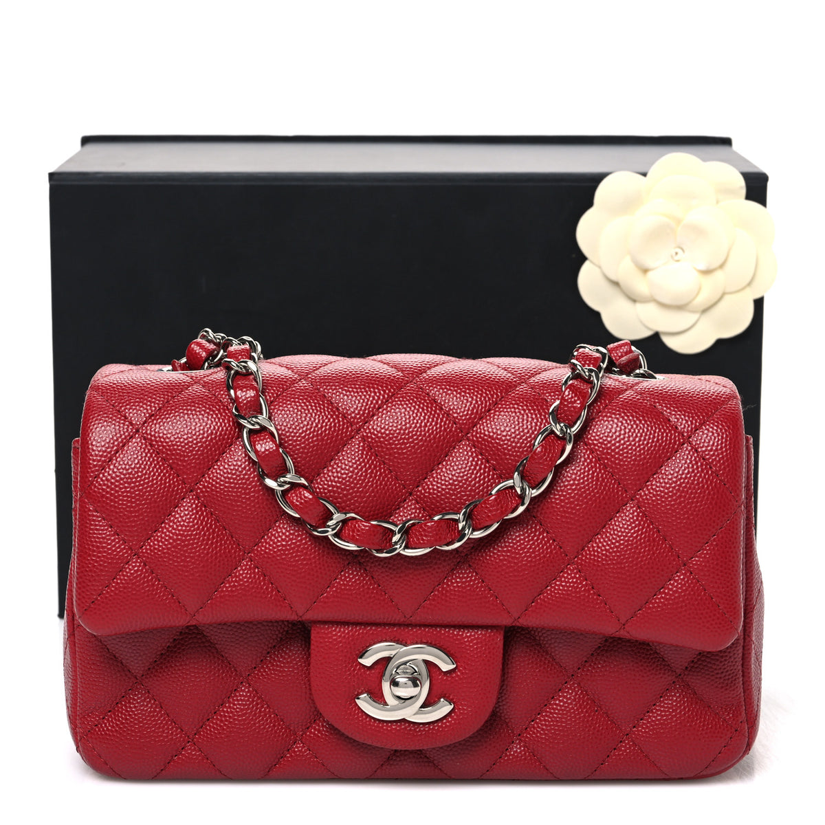 Caviar Quilted Mini Rectangular Flap Red