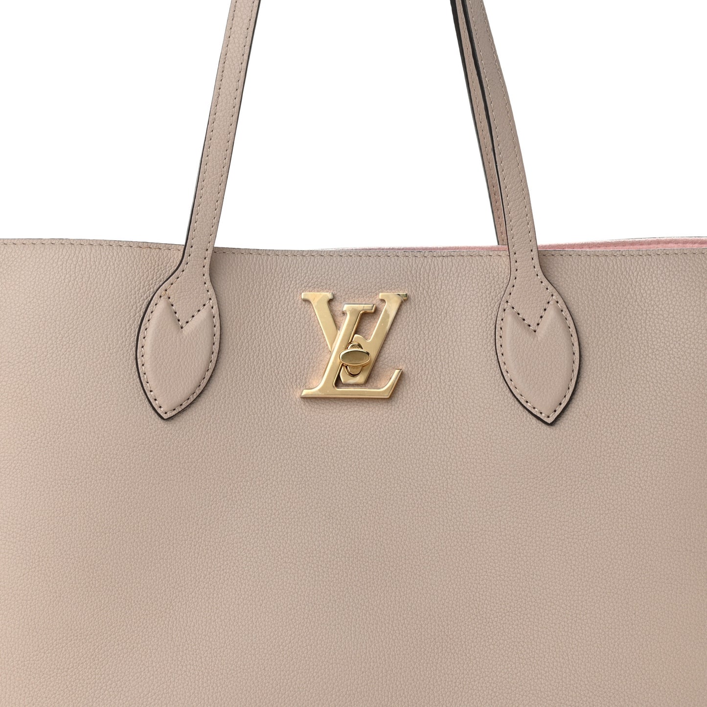 Grained Calfskin Lockme Shopper Greige