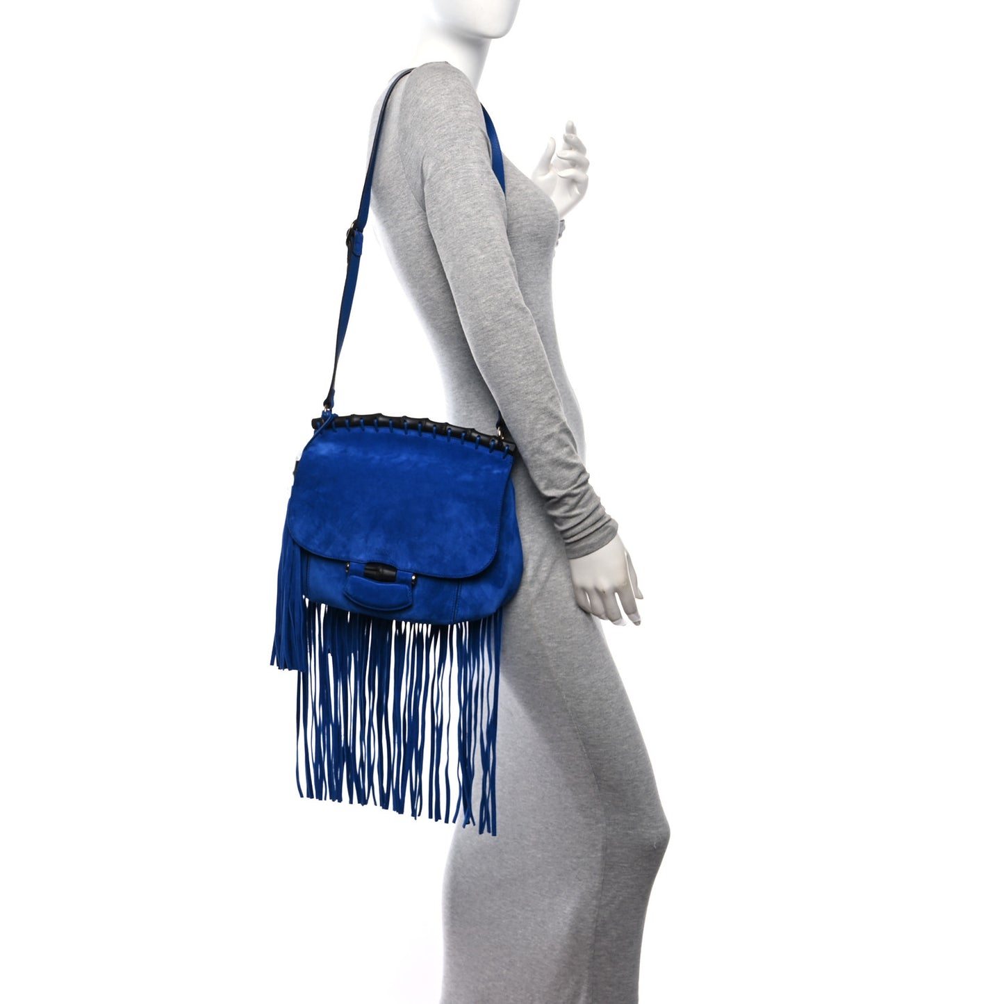 Suede Medium Nouveau Fringe Shoulder Bag Blue