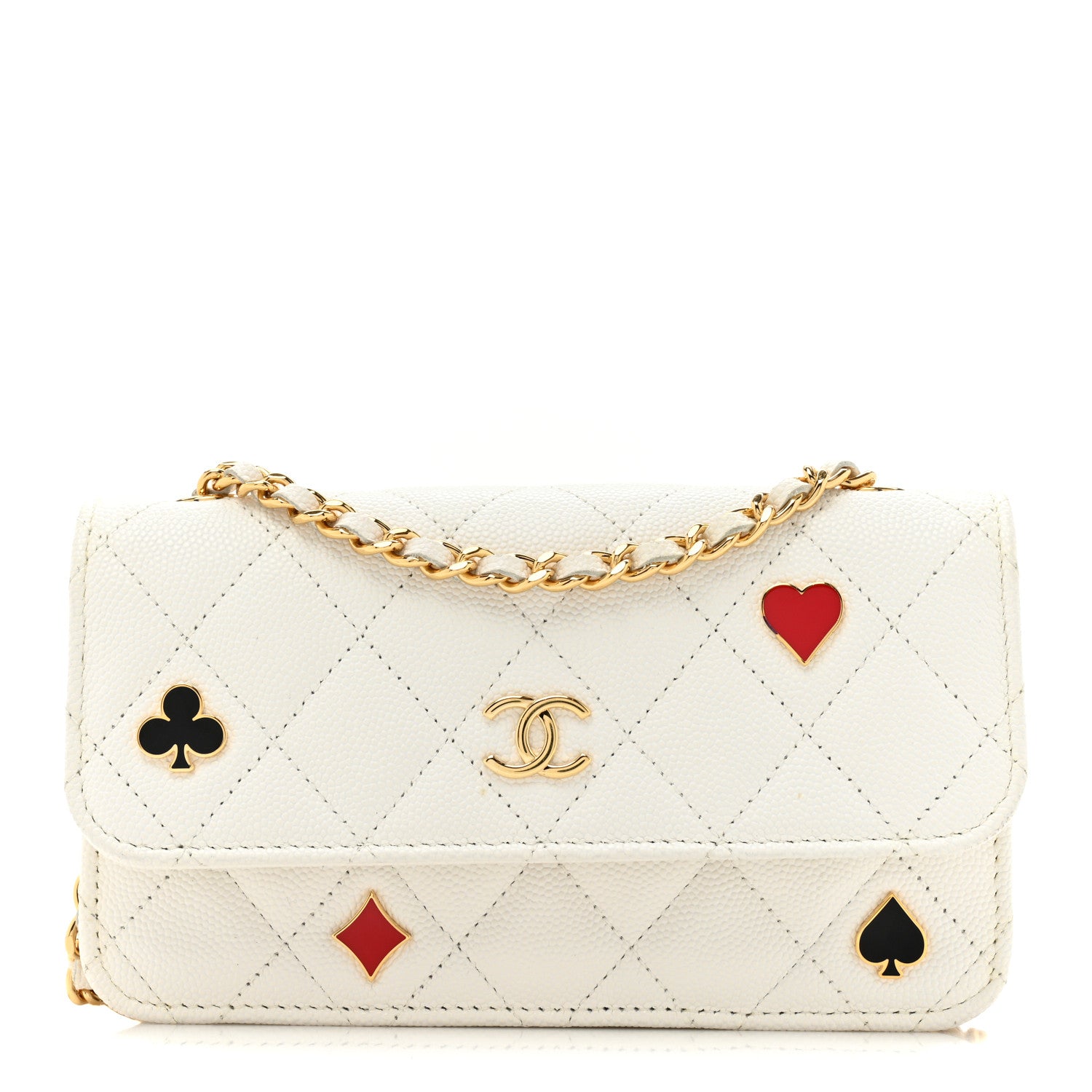 Chanel Caviar Quilted Enamel Coco Casino Flap Phone Holder With Chain White 1 of 15