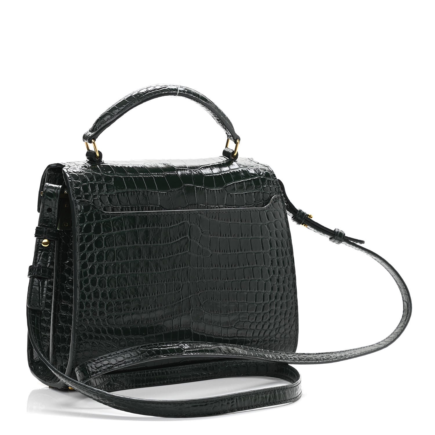 Saint Laurent Calfskin Crocodile Embossed Mini Classic Monogram Cassandra Top Handle Green 3 of 13
