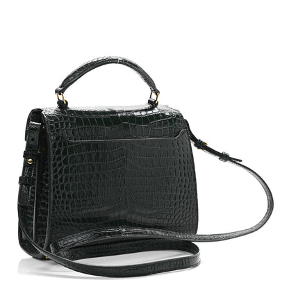 Saint Laurent Calfskin Crocodile Embossed Mini Classic Monogram Cassandra Top Handle Green 3 of 13