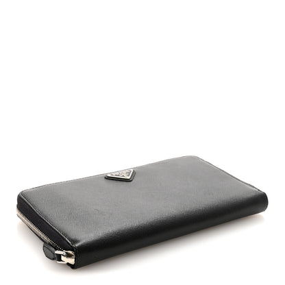 Prada Saffiano Metal Large Zip Around Travel Wallet Black 4 of 8
