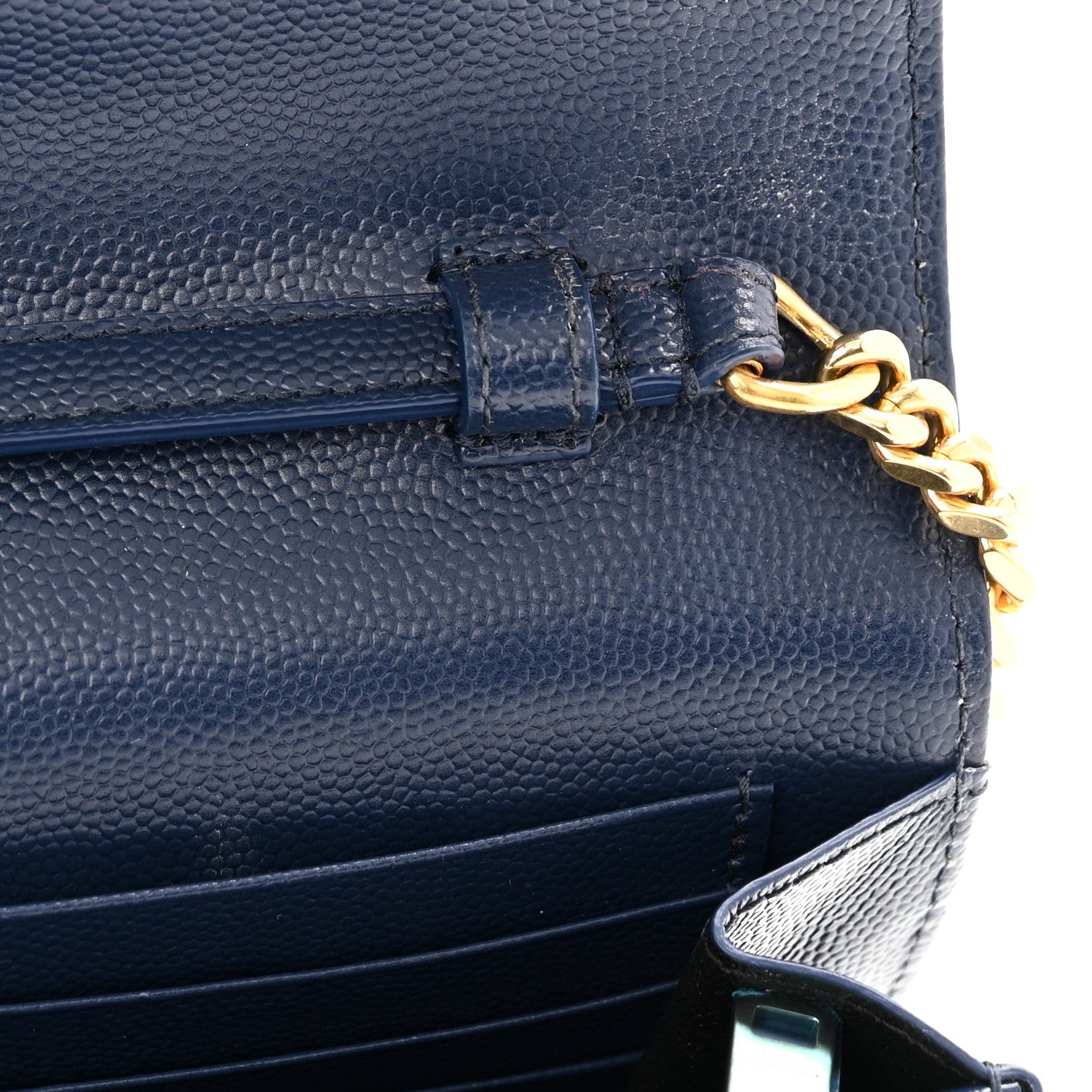 Saint Laurent Grain De Poudre Matelasse Chevron Monogram Chain Wallet 9 of 10