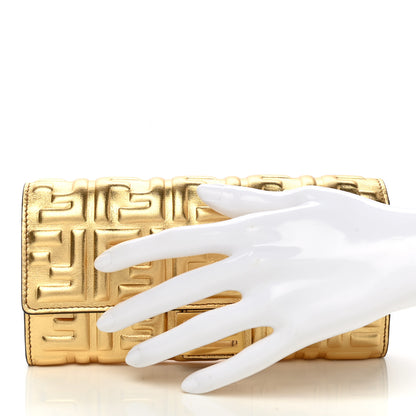 Fendi Vitello Catalan Mirror FF 1974 Embossed Continental Wallet Gold 2 of 7