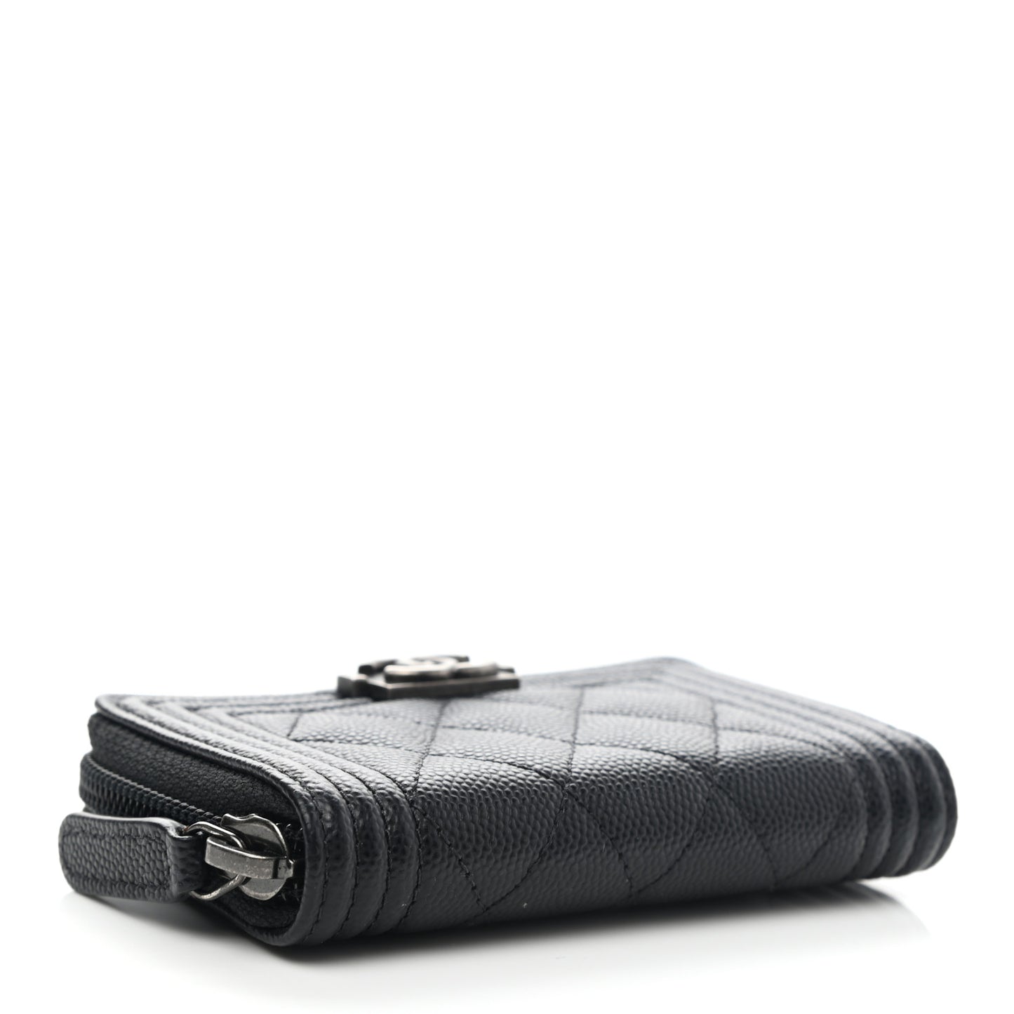 Caviar Quilted Boy Zip Around Coin Purse Wallet Black