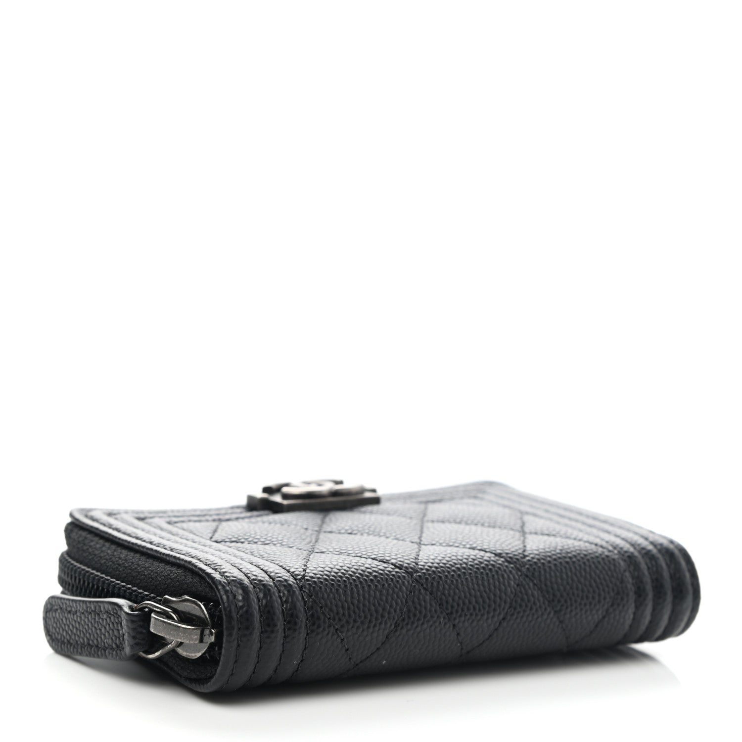 Chanel Caviar Quilted Boy Zip Around Coin Purse Wallet Black 4 of 8