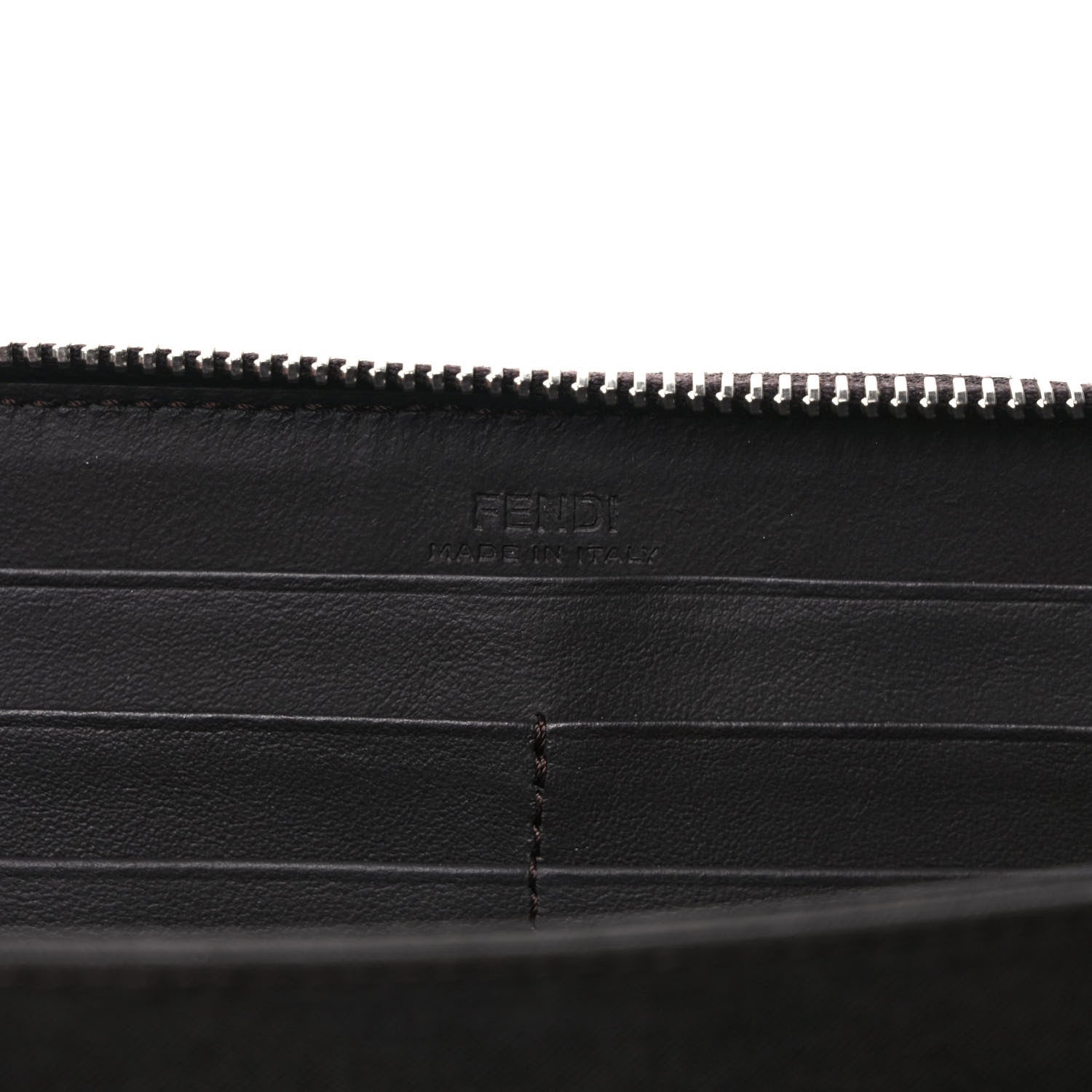 Fendi Glazed Fabric Vitello King FF 1974 Diagonal Zip Around Wallet Tobacco Moro Cuoio 6 of 7