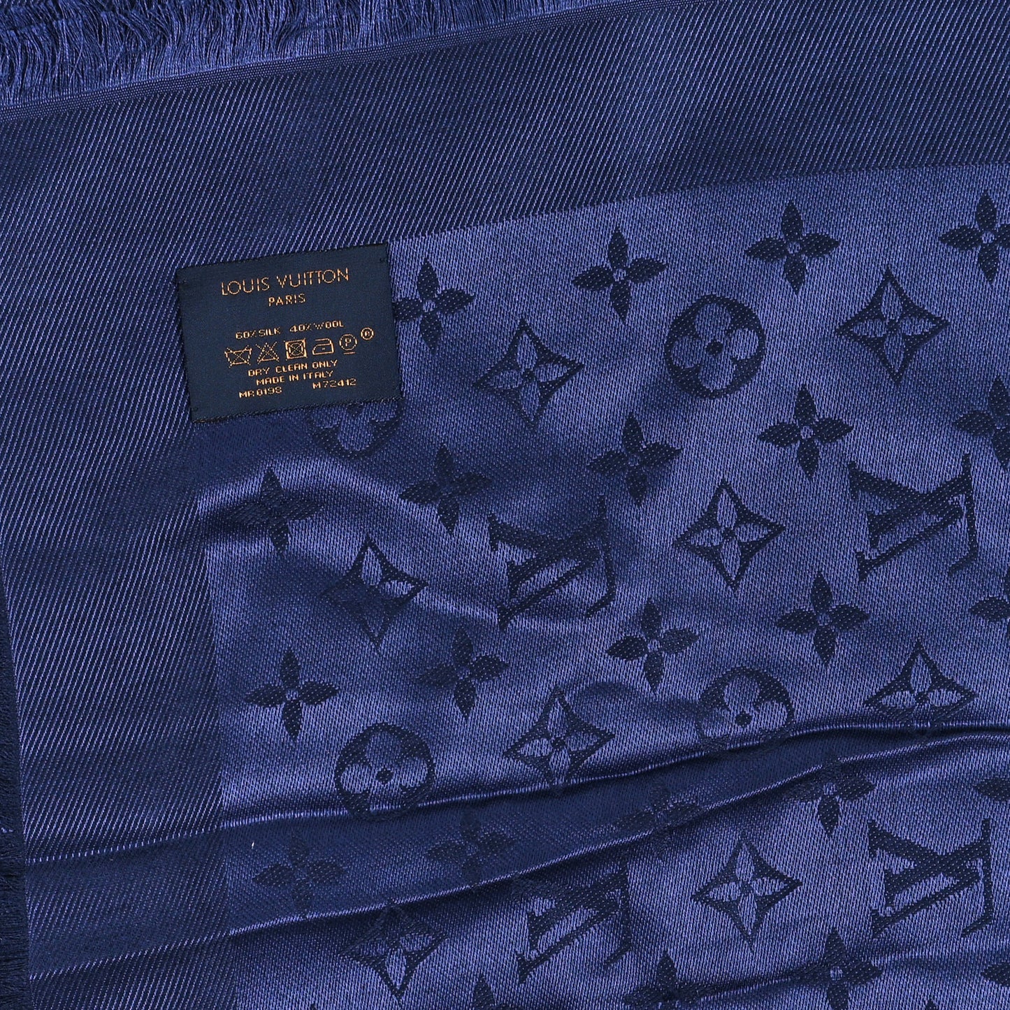 Silk Wool Monogram Shawl Night Blue
