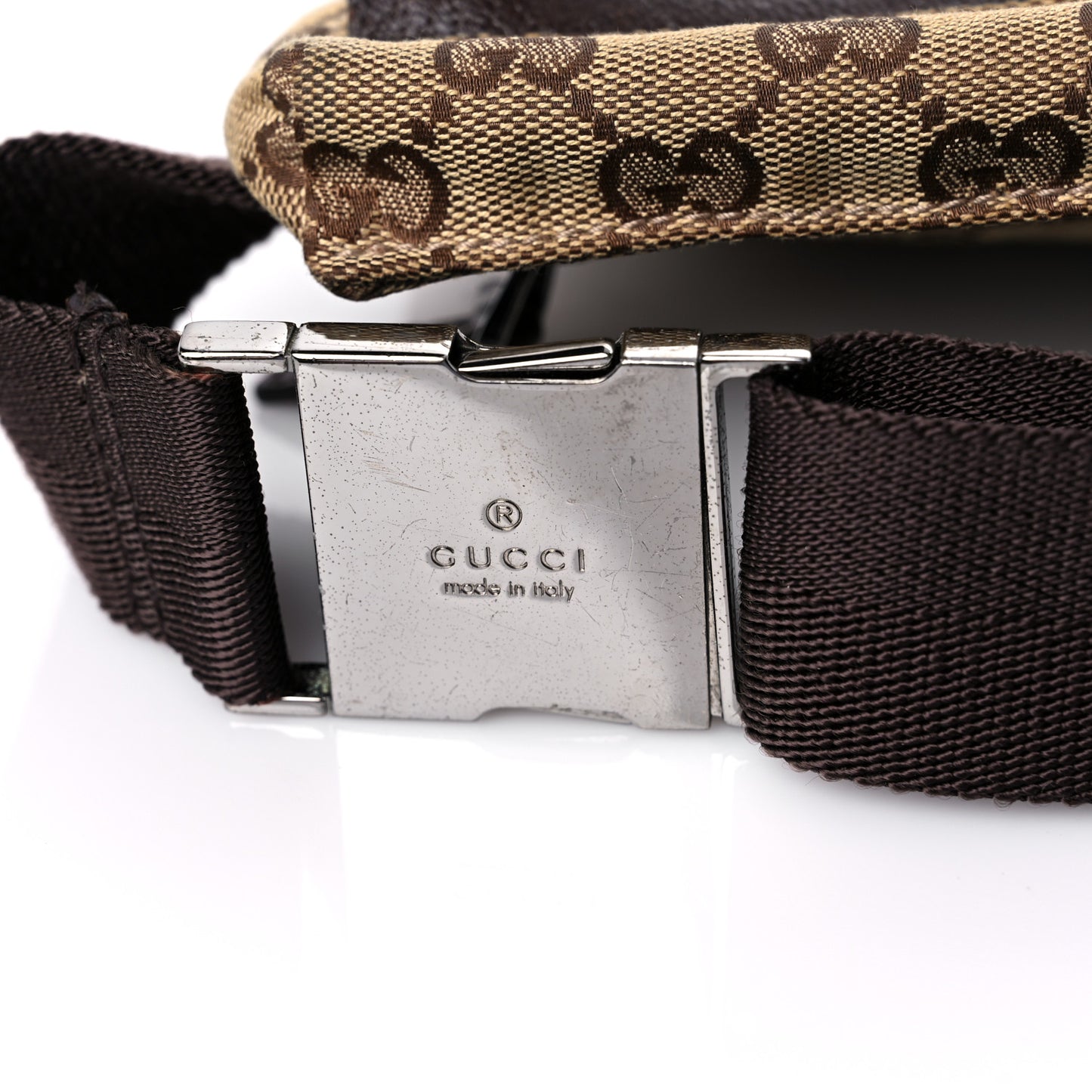 GG Monogram Double Pocket Belt Bag Dark Brown