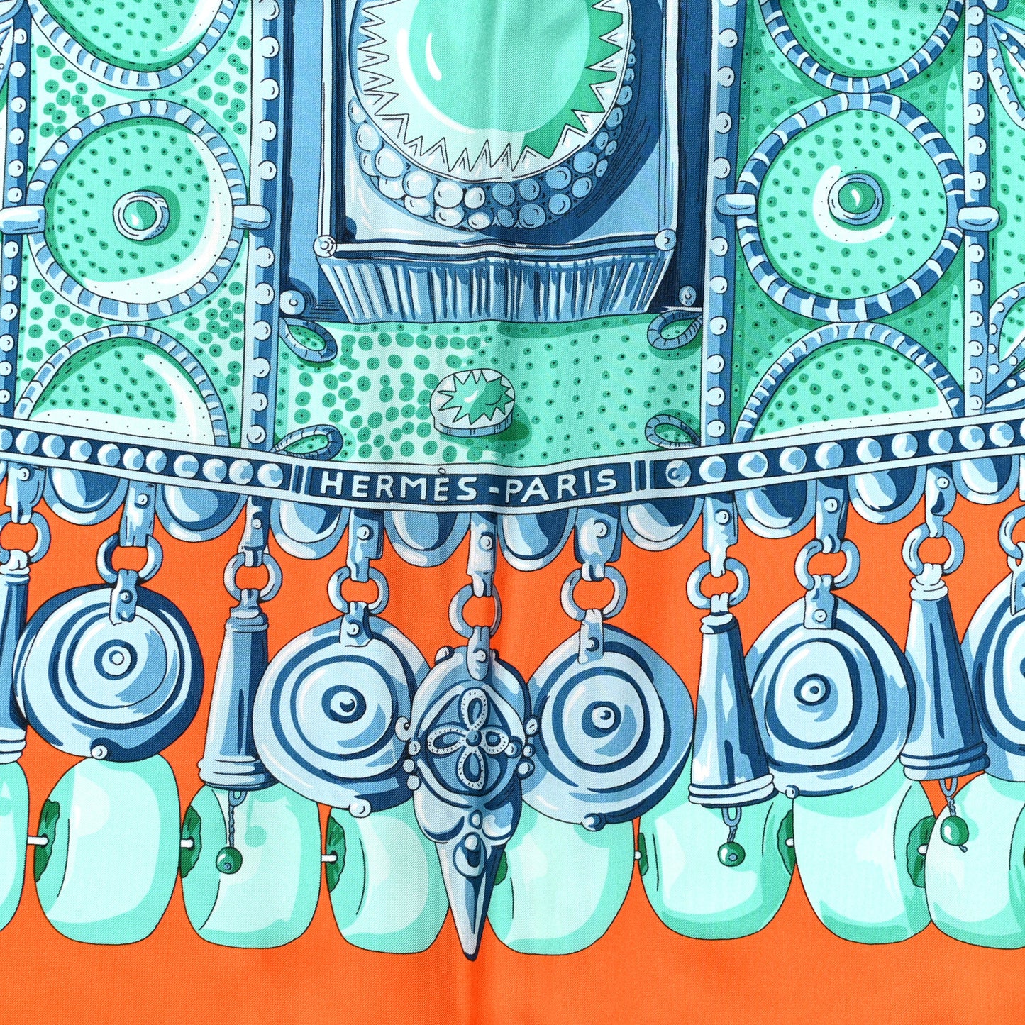 Silk Parures Precieuses Shawl 140 Orange Vert Bleu
