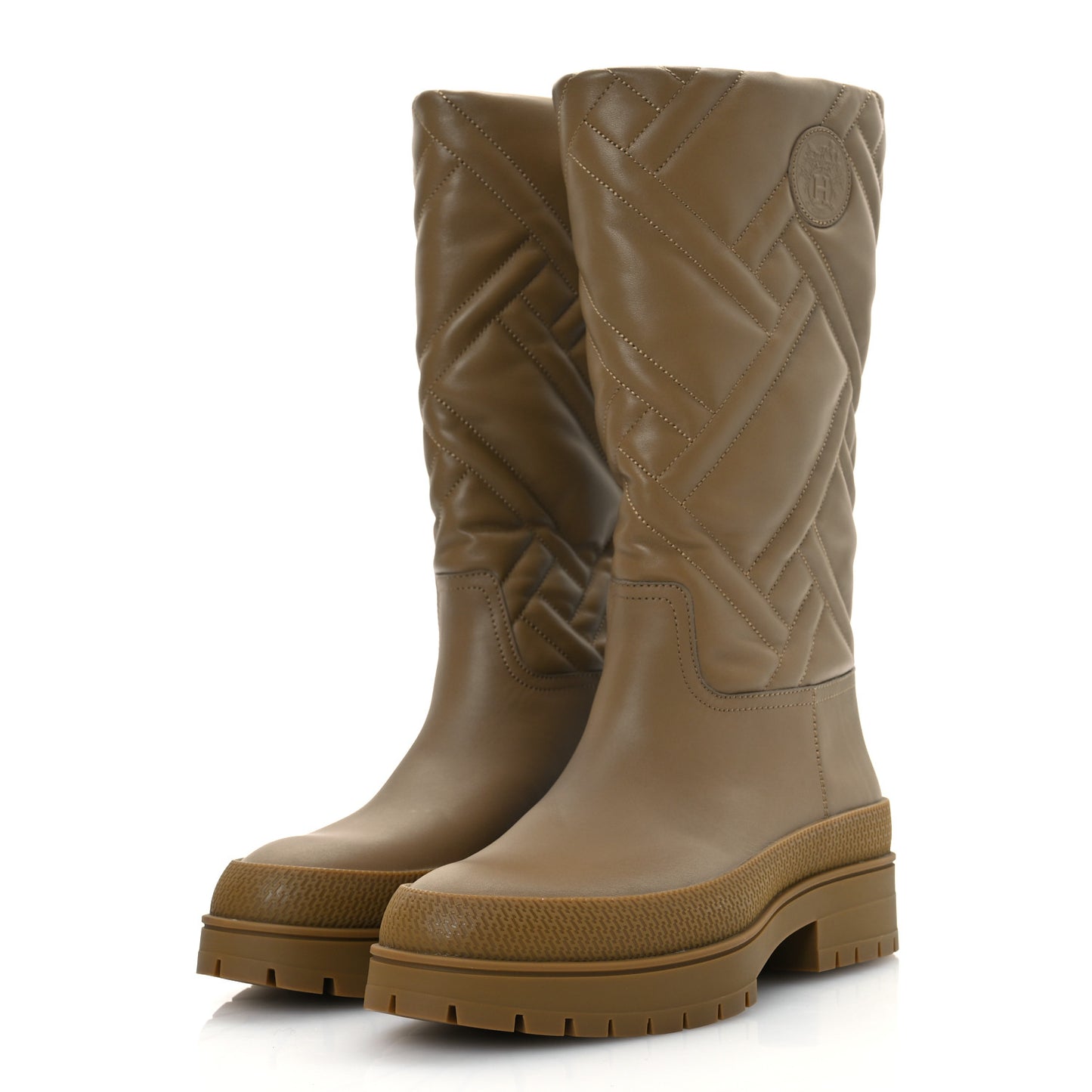 Lambskin Quilted Mosaique Fuji Boots 36 Beige Gobi