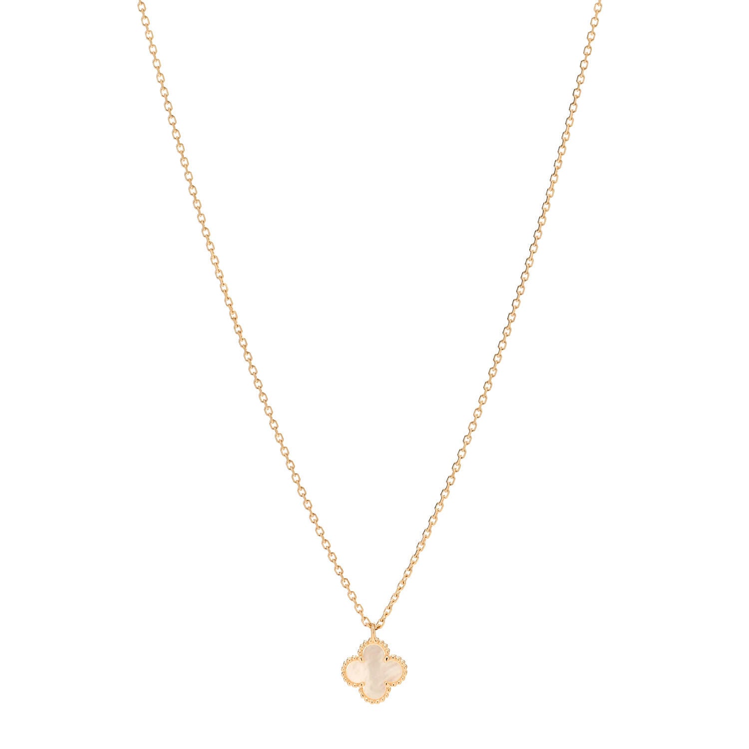 Van Cleef & Arpels 18K Yellow Gold Mother of Pearl Sweet Alhambra Pendant Necklace 1 of 6