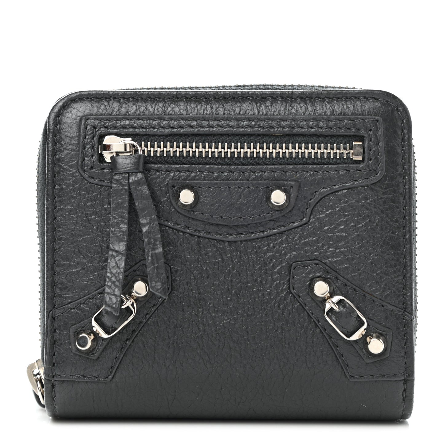 Agneau Classic Silver Hardware Compact Wallet Gris Fossile