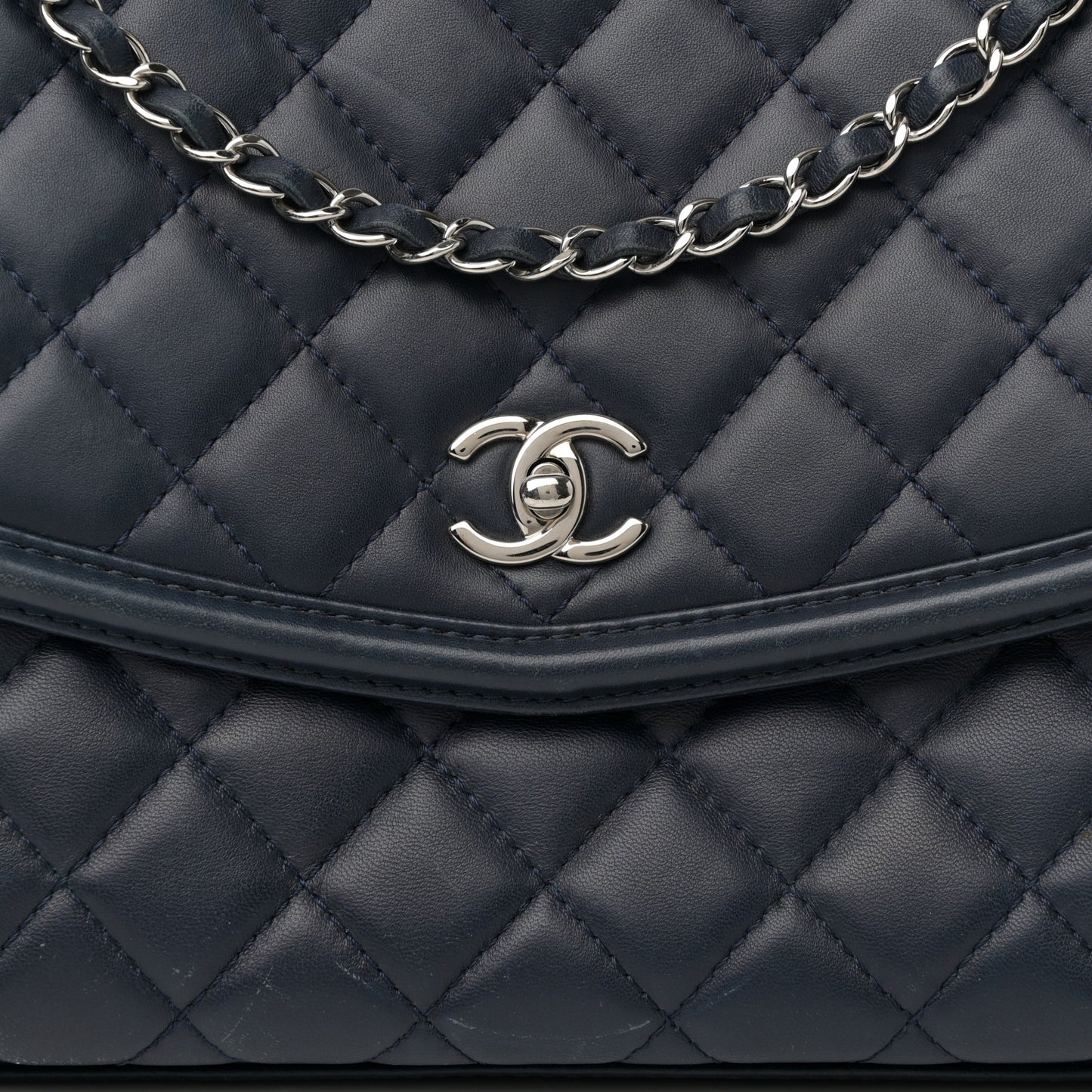 Lambskin Quilted Large Geometric Flap Navy