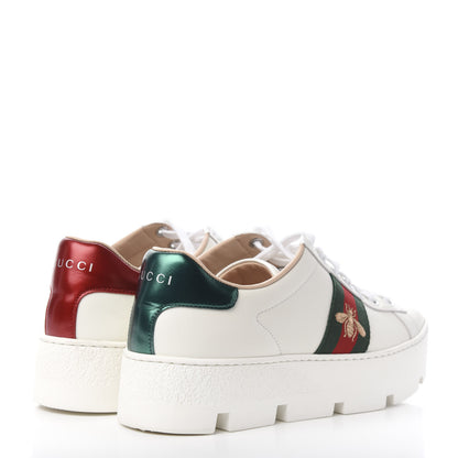 Gucci Calfskin Web Bee Embroidered Womens Ace Platform Sneakers 37.5 White 4 of 11