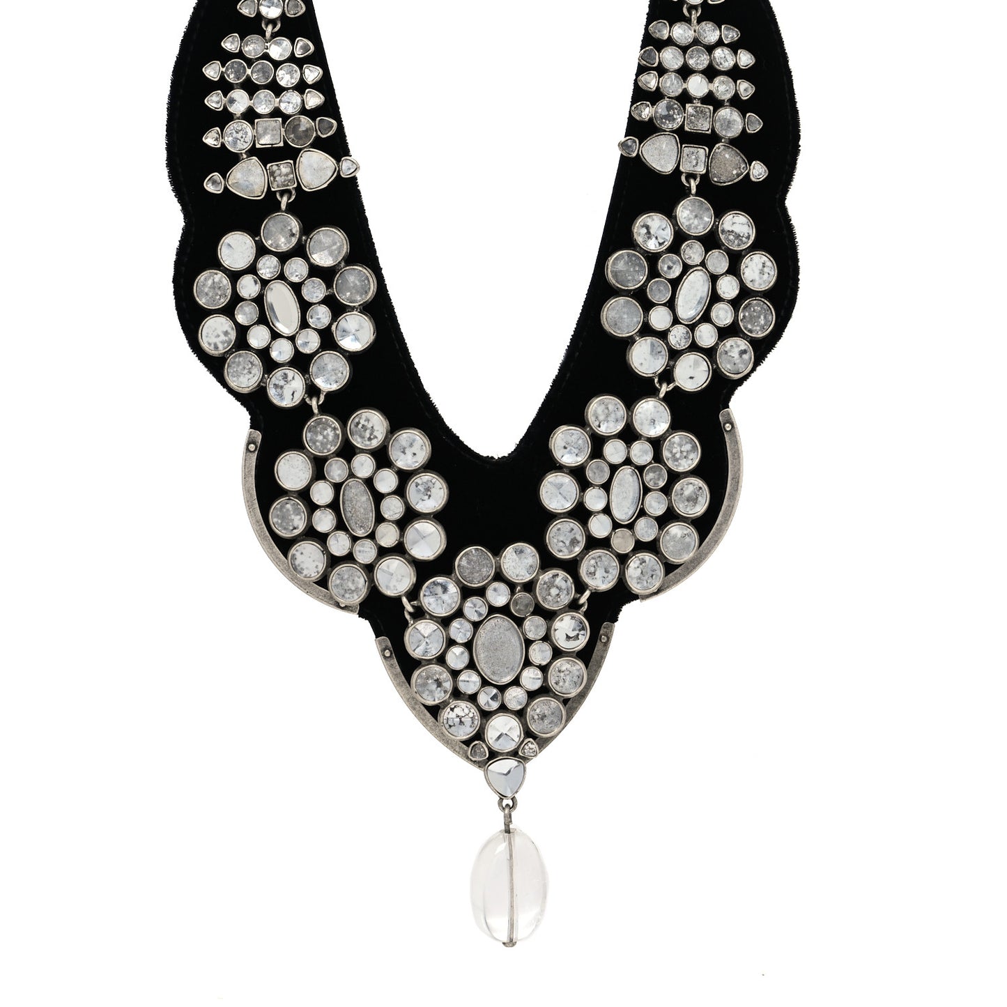 Velvet Crystal Prisms Plastron Necklace Black