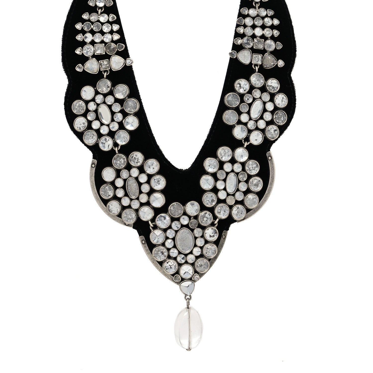 Saint Laurent Velvet Crystal Prisms Plastron Necklace Black 1 of 5