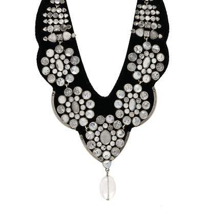 Saint Laurent Velvet Crystal Prisms Plastron Necklace Black 1 of 5