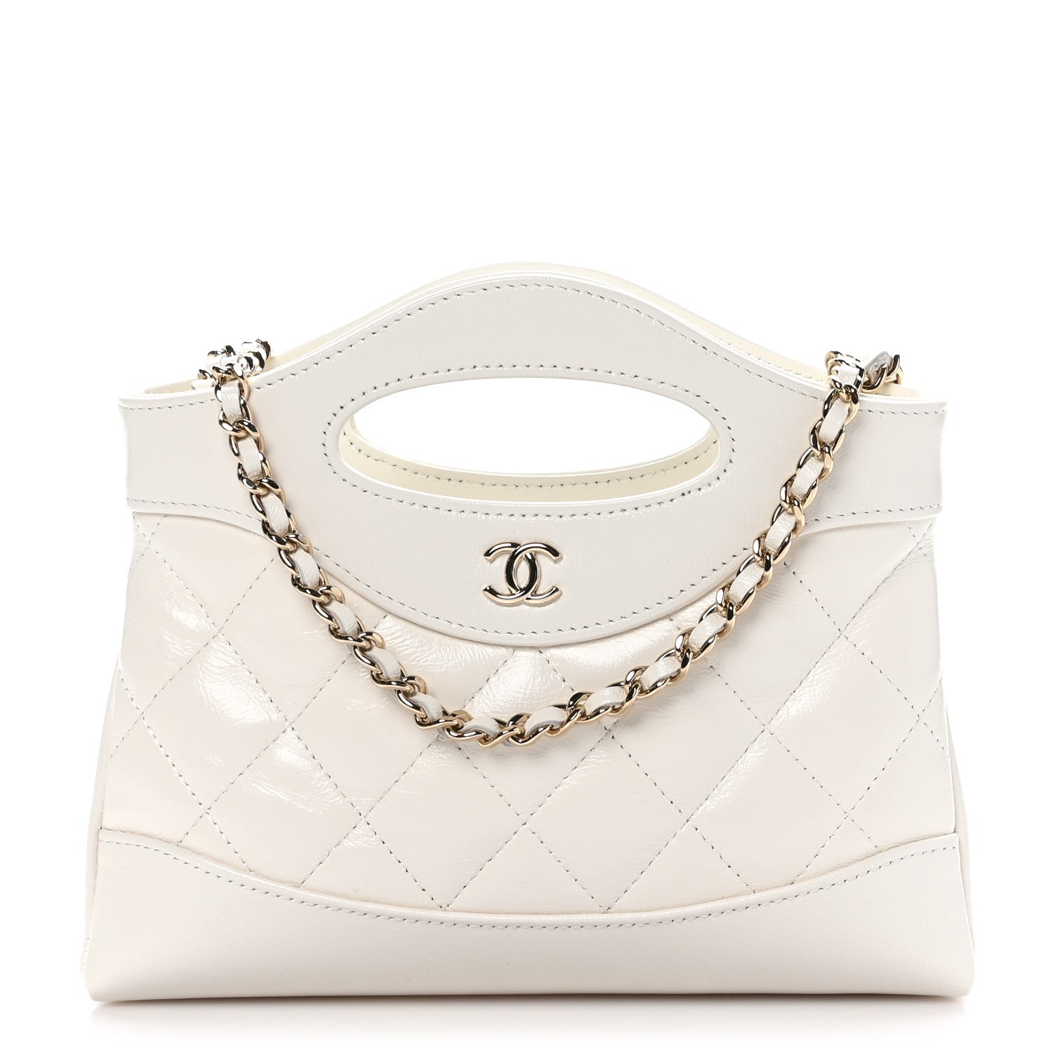 Chanel Shiny Crumpled Calfskin Quilted Nano 31 Shopping Bag White 1 of 10