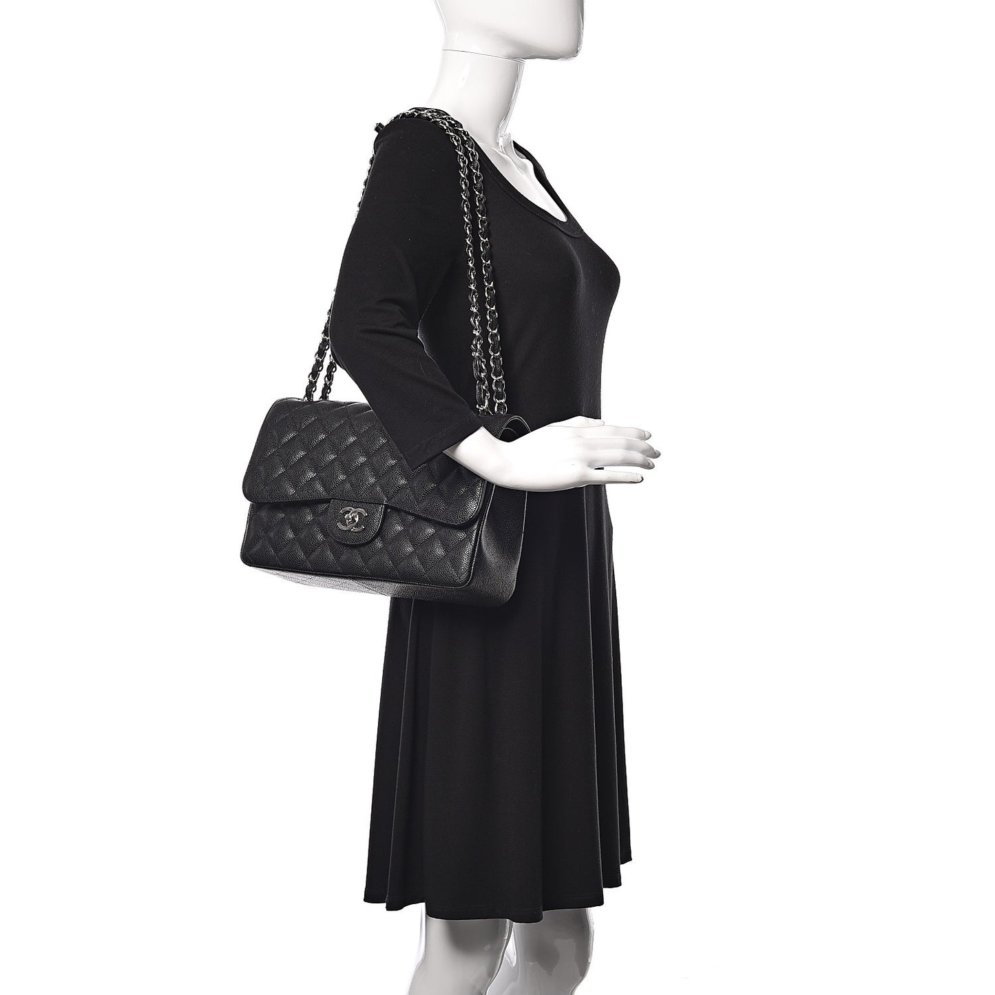 Caviar Quilted Jumbo Double Flap Black
