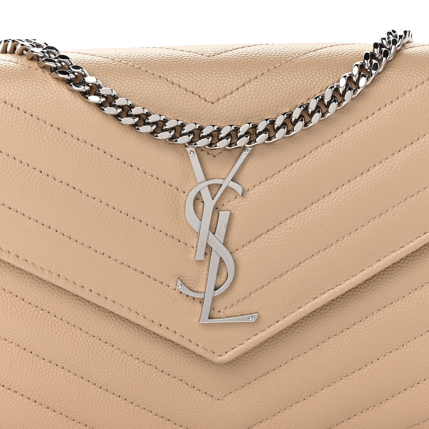 Grain De Poudre Matelasse Chevron Monogram Chain Wallet Nude Powder