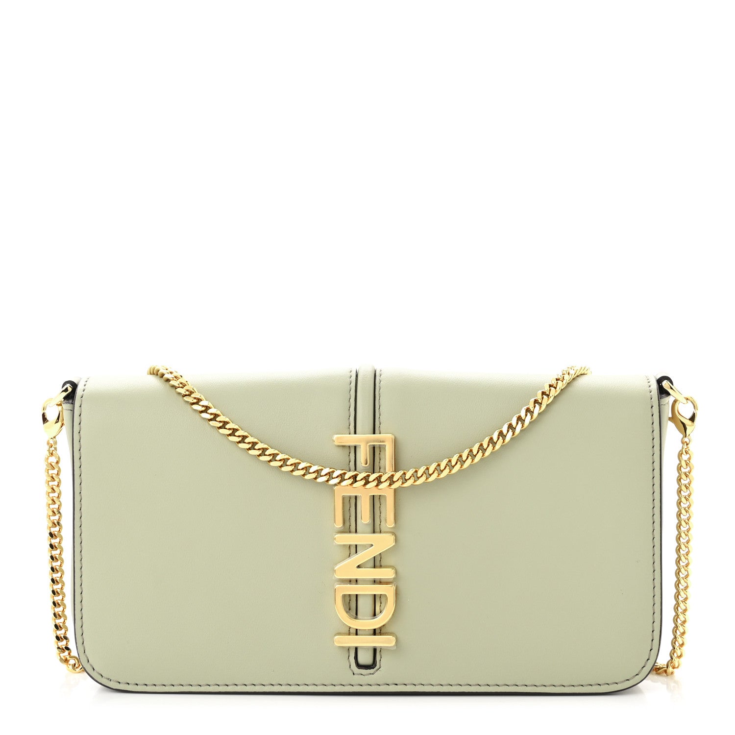 Fendi Vitello Grace Matte Fendigraphy Wallet on Chain Green Tea 3 of 12