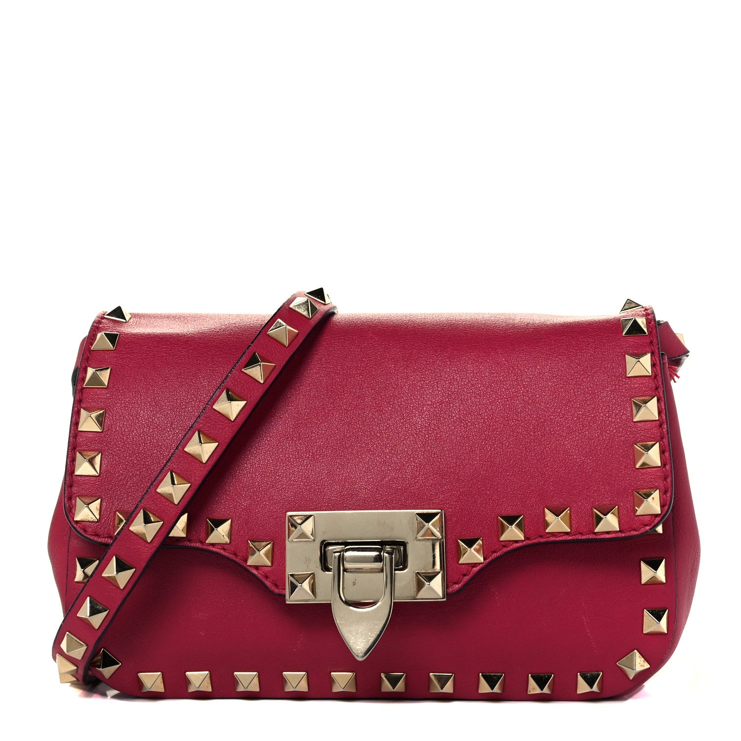 Valentino Garavani Vitello Mini Rockstud Flap Saddle Crossbody Bag Cyclamin 1 of 12